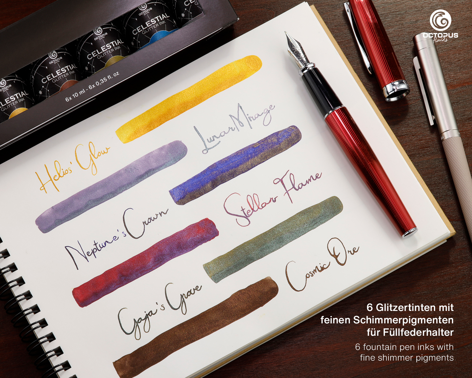 Octopus Fluids Celestial Glitter Shimmer Fountain Pen In Glitzertinte